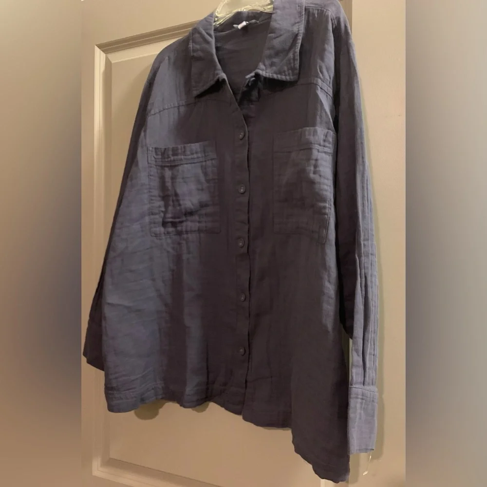 Johnny Was Calme Double Pocket Long Sleeve Shacket 100% Cotton Large Grey - Picture 5 of 9